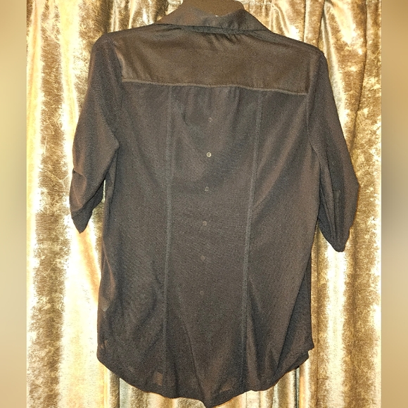 Bebe Black Button-Up Blouse with Gold Accents - Picture 2 of 5